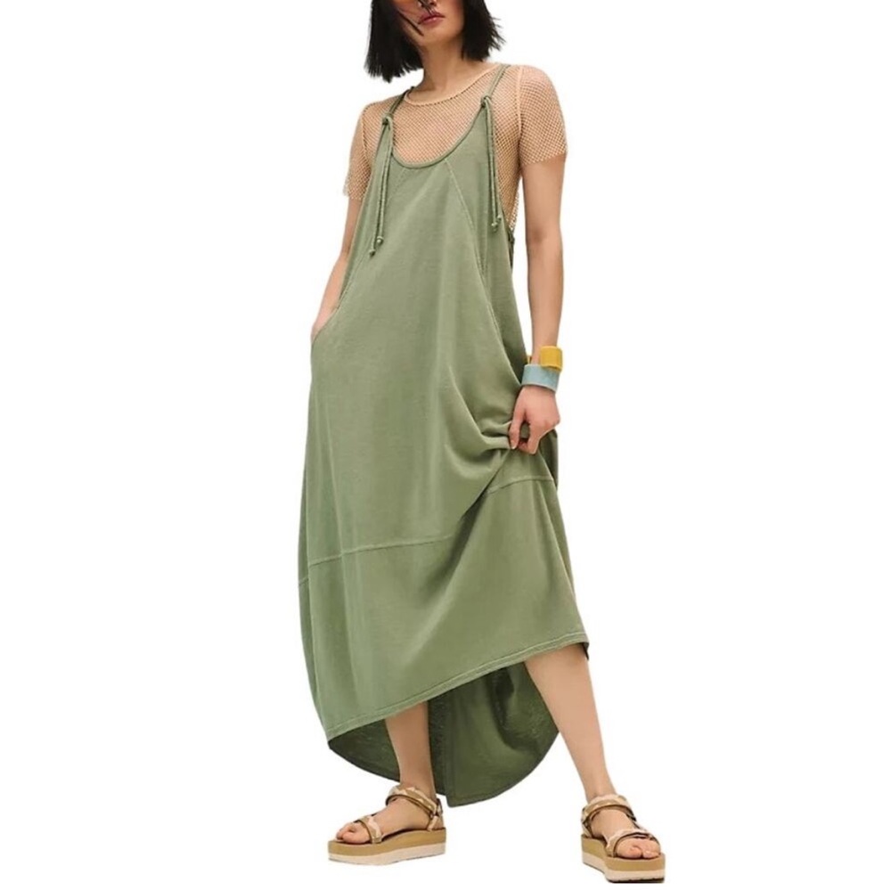 Daily Practice by Anthropologie Lounge Midi Dress 100% Cotton Guacamole Large